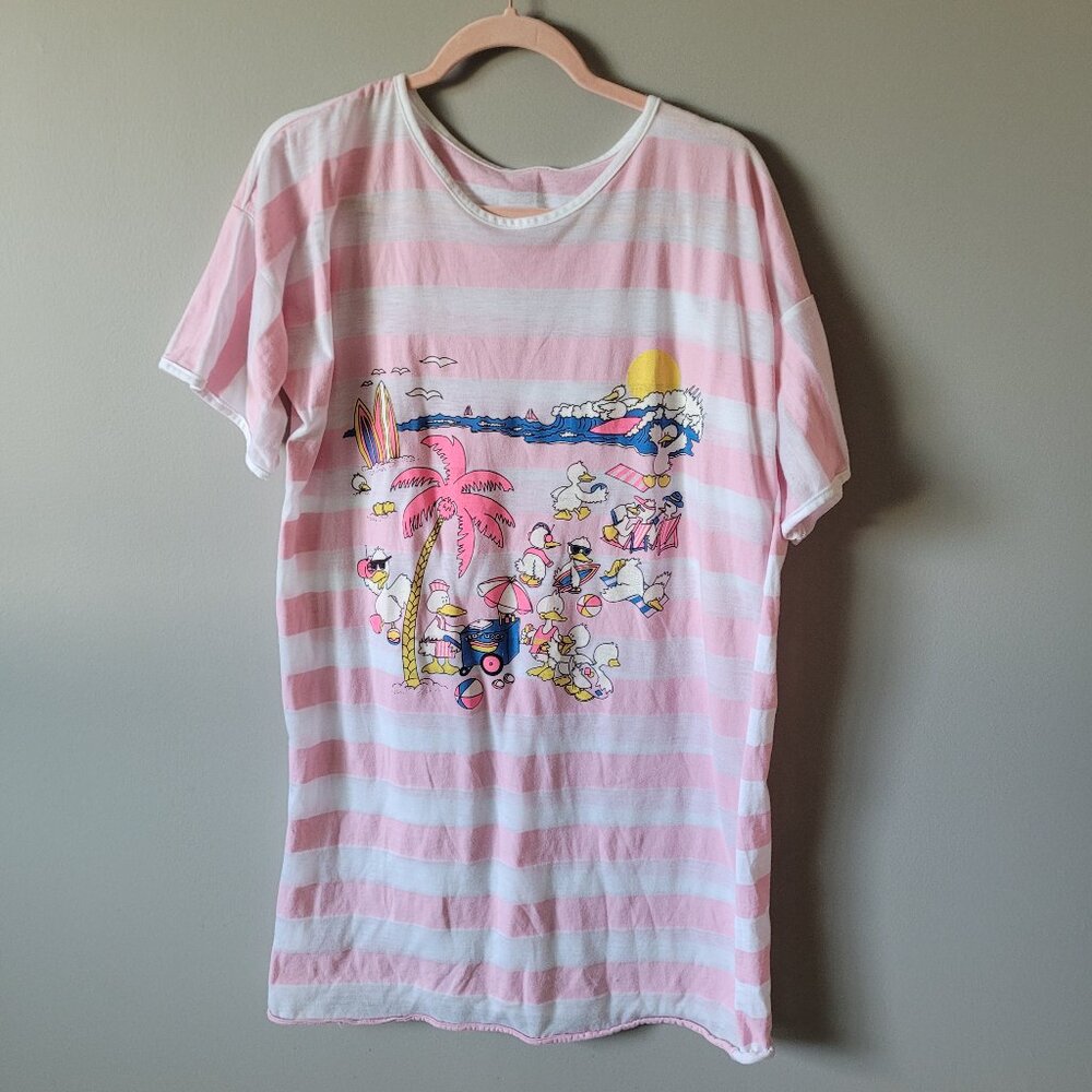 Vintage duck print striped tee Novelty Print 80s Long Tee